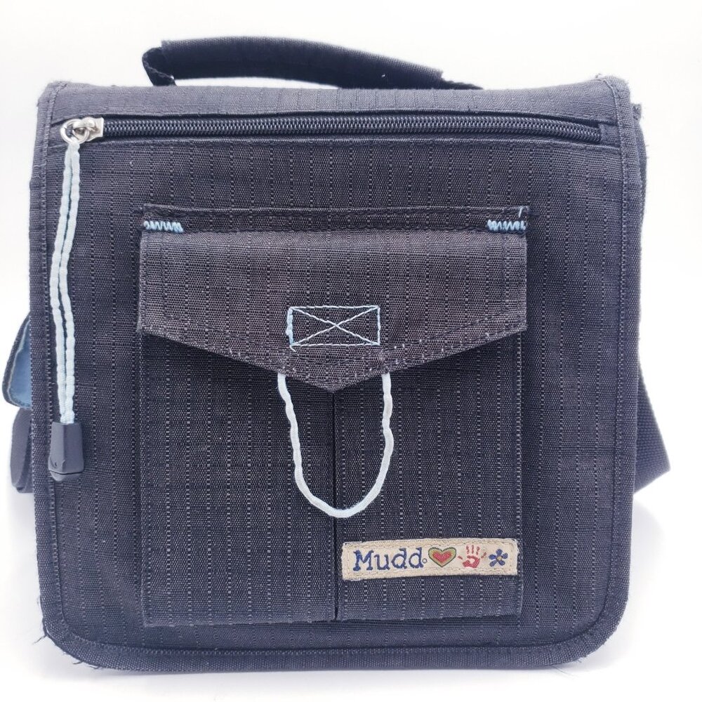 Vintage Mudd‎ Messenger Shoulder Crossbody Bag Purse Black Canvas Y2K 90s 00s